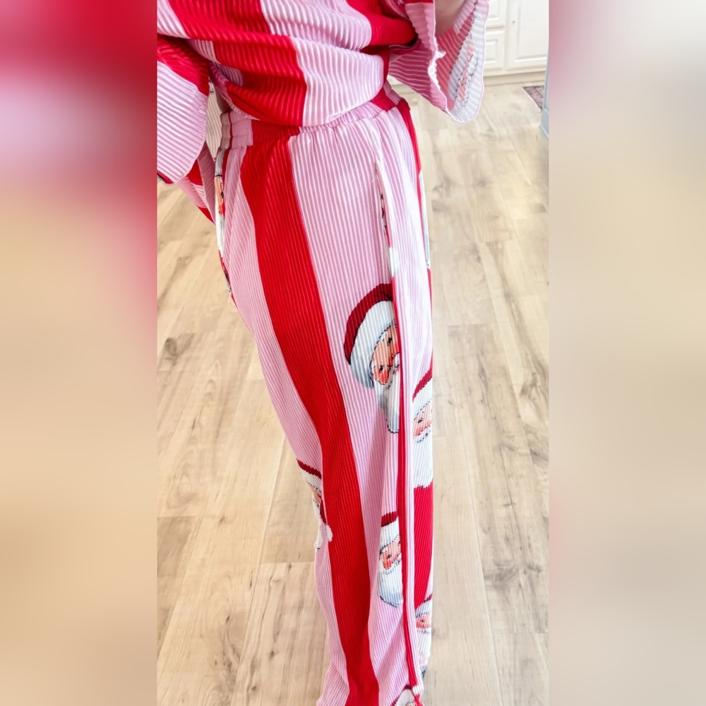Santa Claus Print Women's Pajama Set - Red, Pink and White - Picture 3 of 4